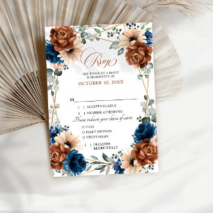 Terracotta Navy Blue Greenery Geometric Wedding RS RSVP Karte