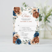 Terracotta Navy Blue Greenery Geometric Wedding RS RSVP Karte (Stehend Vorderseite)