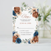 Terracotta Navy Blue Greenery Geometric Wedding RS RSVP Karte (Stehend Vorderseite)