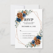 Terracotta Navy Blue Greenery Geometric Wedding RSVP Karte (Vorderseite)