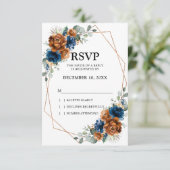Terracotta Navy Blue Greenery Geometric Wedding RSVP Karte (Stehend Vorderseite)