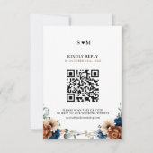 Terracotta Navy Blue Greenery Geometric Wedding RSVP Karte (Vorderseite)