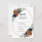 Terracotta Navy Blue Greenery Geometric Wedding RSVP Karte (Vorderseite)