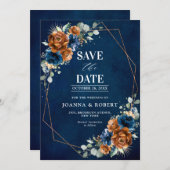 Terracotta Navy Blue Greenery Geometric Wedding Sa Save The Date (Vorne/Hinten)