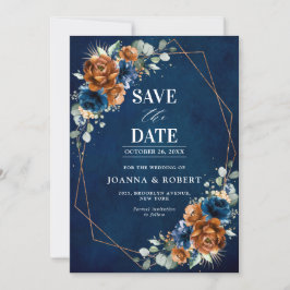 Terracotta Navy Blue Greenery Geometric Wedding Sa Save The Date