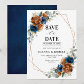 Terracotta Navy Blue Greenery Geometric Wedding Sa Save The Date (Vorne/Hinten)