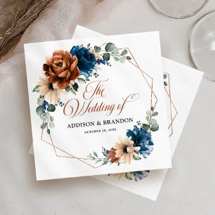 Terracotta Navy Blue Greenery Geometric Wedding Serviette