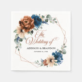 Terracotta Navy Blue Greenery Geometric Wedding Serviette (Vorderseite)