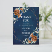 Terracotta Navy Blue Greenery Geometric Wedding Th Dankeskarte (Stehend Vorderseite)