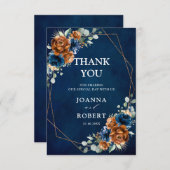 Terracotta Navy Blue Greenery Geometric Wedding Th Dankeskarte (Vorne/Hinten)