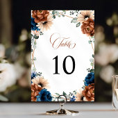 Terracotta Navy Blue Greenery Geometric Wedding Tischnummer
