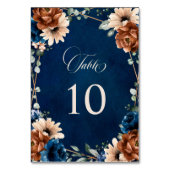 Terracotta Navy Blue Greenery Geometric Wedding Tischnummer (Vorderseite)