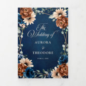 Terracotta Navy Blue Greenery Geometric Wedding Tr Dreifach Gefaltete Ankündigung (Cover)