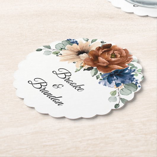 Terracotta Navy Blue Greenery Geometric Wedding Untersetzer (angewinkelt)