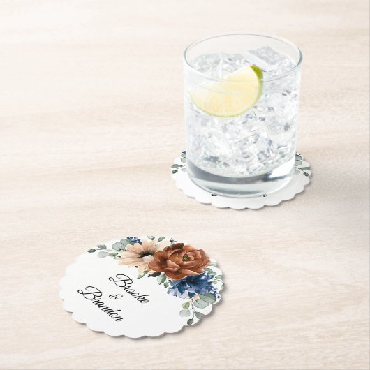 Terracotta Navy Blue Greenery Geometric Wedding Untersetzer (Vor Ort)