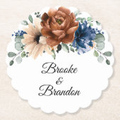 Terracotta Navy Blue Greenery Geometric Wedding Untersetzer (Vorderseite)