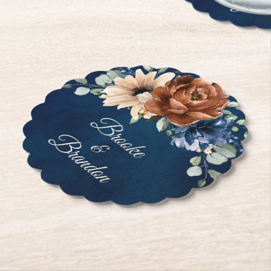 Terracotta Navy Blue Greenery Geometric Wedding Untersetzer (angewinkelt)