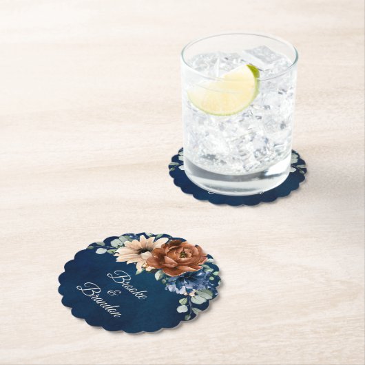 Terracotta Navy Blue Greenery Geometric Wedding Untersetzer (Vor Ort)