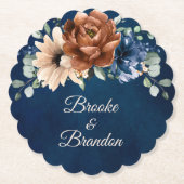 Terracotta Navy Blue Greenery Geometric Wedding Untersetzer (Vorderseite)