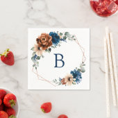 Terracotta Navy Blue Greenery Monogram Wedding Serviette (Beispiel)