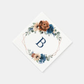 Terracotta Navy Blue Greenery Monogram Wedding Serviette (Ecke)