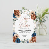 Terracotta Navy Blue Greenery Save the Date (Stehend Vorderseite)