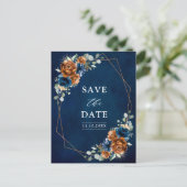 Terracotta Navy Blue Greenery Save the Date Postca Postkarte (Stehend Vorderseite)