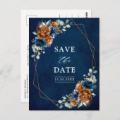 Terracotta Navy Blue Greenery Save the Date Postca Postkarte (Vorne/Hinten)