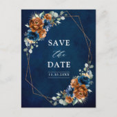 Terracotta Navy Blue Greenery Save the Date Postca Postkarte (Vorderseite)