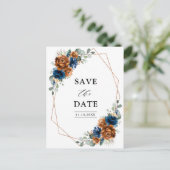 Terracotta Navy Blue Greenery Save the Date Postkarte (Stehend Vorderseite)