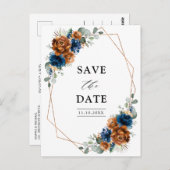 Terracotta Navy Blue Greenery Save the Date Postkarte (Vorne/Hinten)