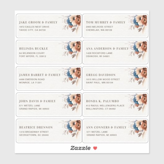 Terracotta Navy Blue Guest Name Aufkleber (Blatt)