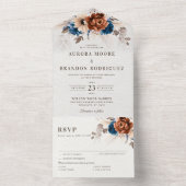 Terracotta Navy Blue Pampas Grass Rustikale Hochze All In One Einladung (Innen Boden)