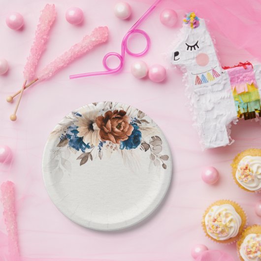 Terracotta Navy Blue Pampas Grass Rustikale Hochze Pappteller (Party)