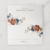 Terracotta Navy Blue Pampas Grass Rustikale Hochze Platzkarte (Außenseite Aufgefaltet)