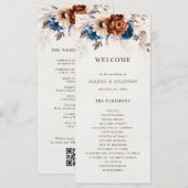 Terracotta Navy Blue Pampas Grass Rustikale Hochze Programm (Vorne/Hinten)