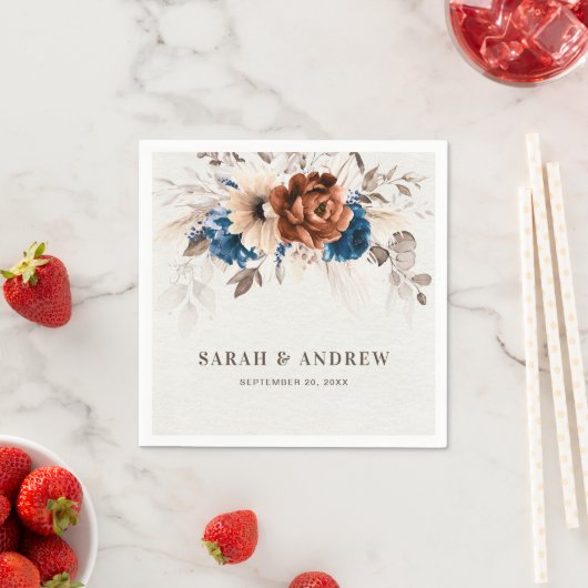 Terracotta Navy Blue Pampas Grass Rustikale Hochze Serviette (Beispiel)