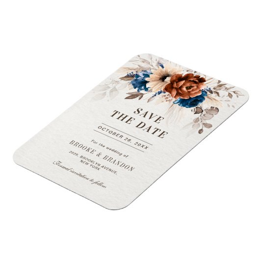 Terracotta Navy Blue Pampas Grass Save the Date Magnet (Linke Seite)