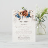 Terracotta Navy Blue Pampas Grass Wedding Details Begleitkarte (Stehend Vorderseite)