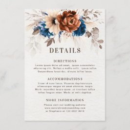 Terracotta Navy Blue Pampas Grass Wedding Details Begleitkarte