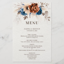 Terracotta Navy Blue Pampas Grass Wedding Menu
