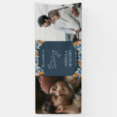 Terracotta Navy Blue Rust Foto Hochzeit Willkommen Banner (Vertikal)