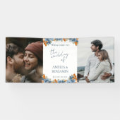 Terracotta Navy Blue Rust Foto Hochzeit Willkommen Banner (Horizontal)