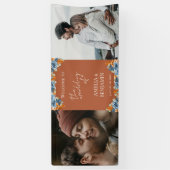 Terracotta Navy Blue Rust Foto Hochzeit Willkommen Banner (Vertikal)
