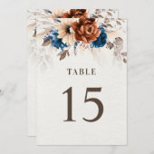 Terracotta Navy Blue Rustikale Tischnummer (Vorne/Hinten)