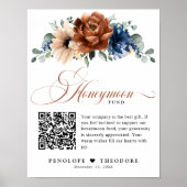 Terracotta Navy Blue Wedding Honeymoon Fund signie Poster (Vorne)