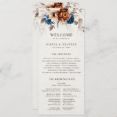 Terracotta Navy Blue Wedding Menü mit Programm (Vorne/Hinten)