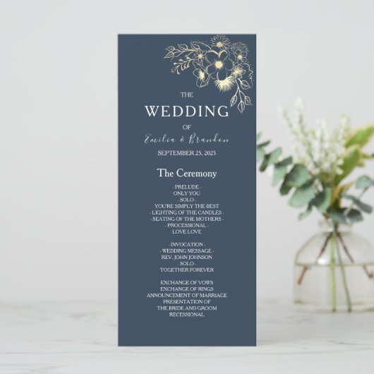Terracotta Navy Blue Wedding Program Programm (Stehend Vorderseite)