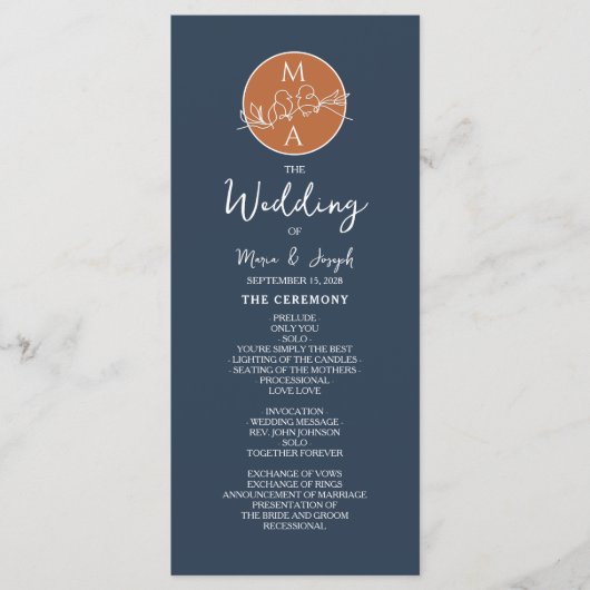 Terracotta Navy Blue Wedding Program Programm (Vorderseite)