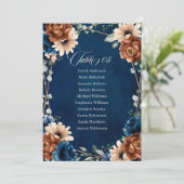 Terracotta Navy Blue Wedding Table Chart Einladung (Stehend Vorderseite)